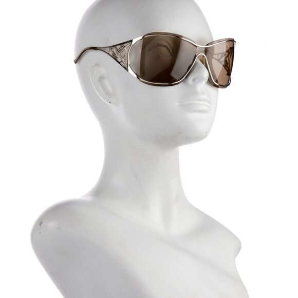 yves saint laurent Authentic Brown Tan Shied Tinted Rhinestone Logo Sunglasses - Picture 1 of 6